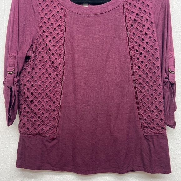 Skies Are Blue 100% Linen Womens Eyelet Coastal Girl Workwear Woven Top Medium - Picture 5 of 11